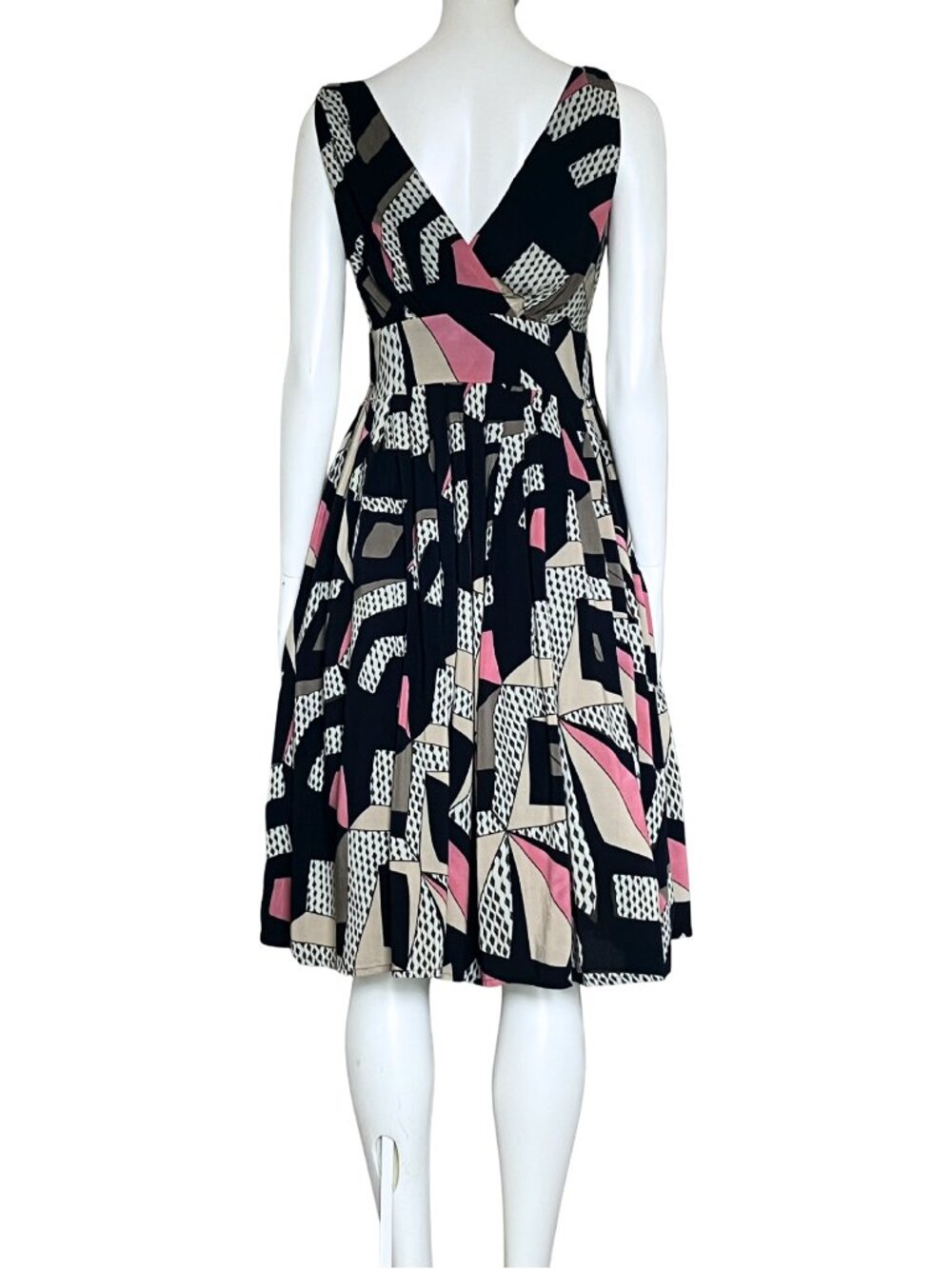 Aryeh Navy Geometric Print Fit & Flare Midi Dress. Medium. Retro Twee Bauhaus - Picture 4 of 11